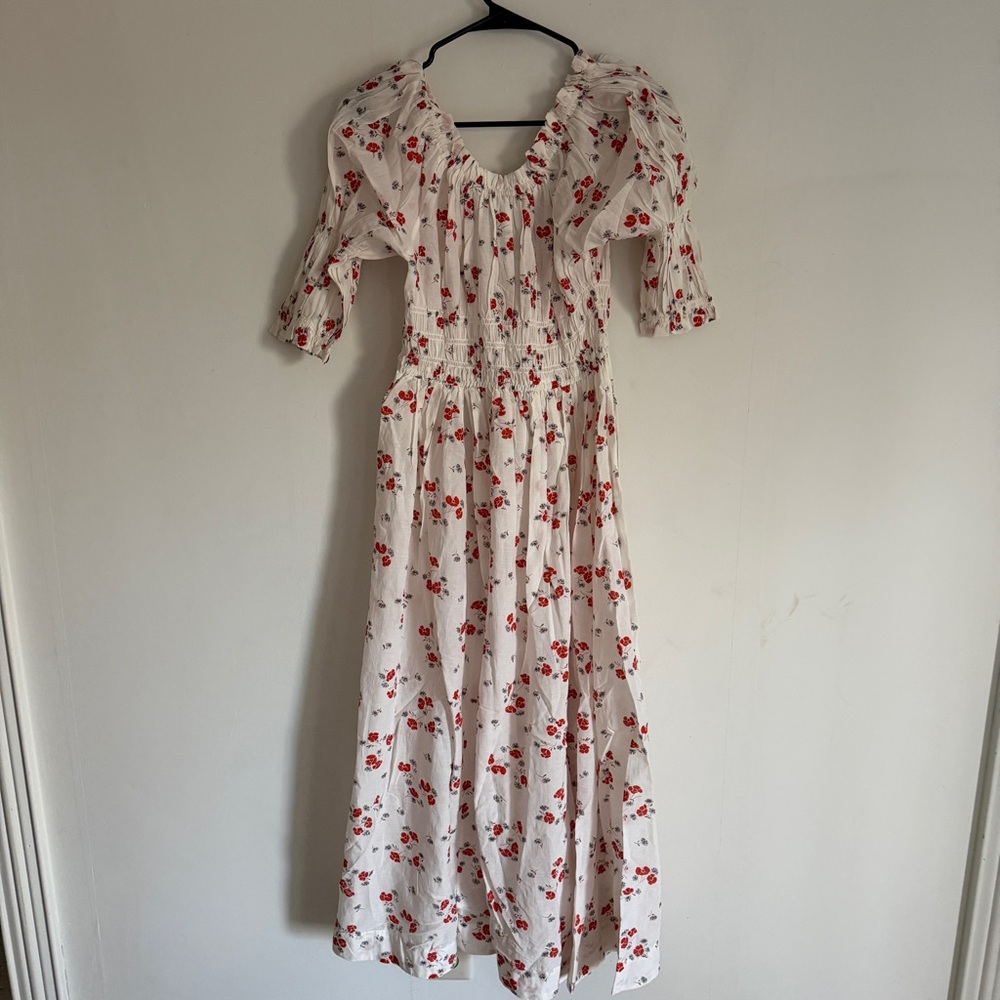 Doen Ischia White Floral Red Poppy Field Maxi Dress Sz M NWT - Picture 5 of 10